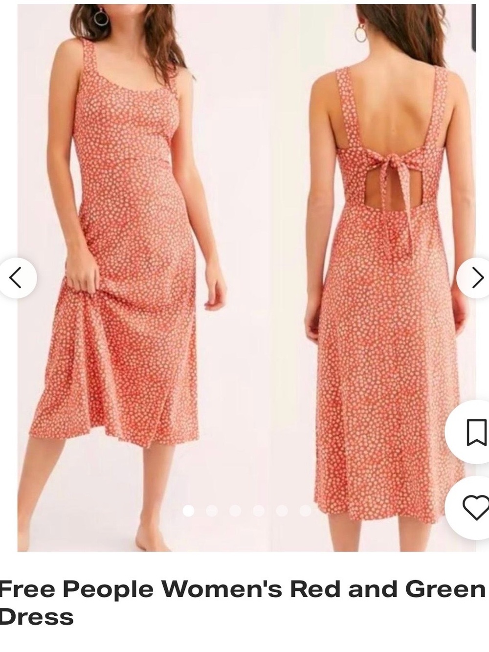 Free People Coral-Pink Ditsy Tie-Back Midi Dress